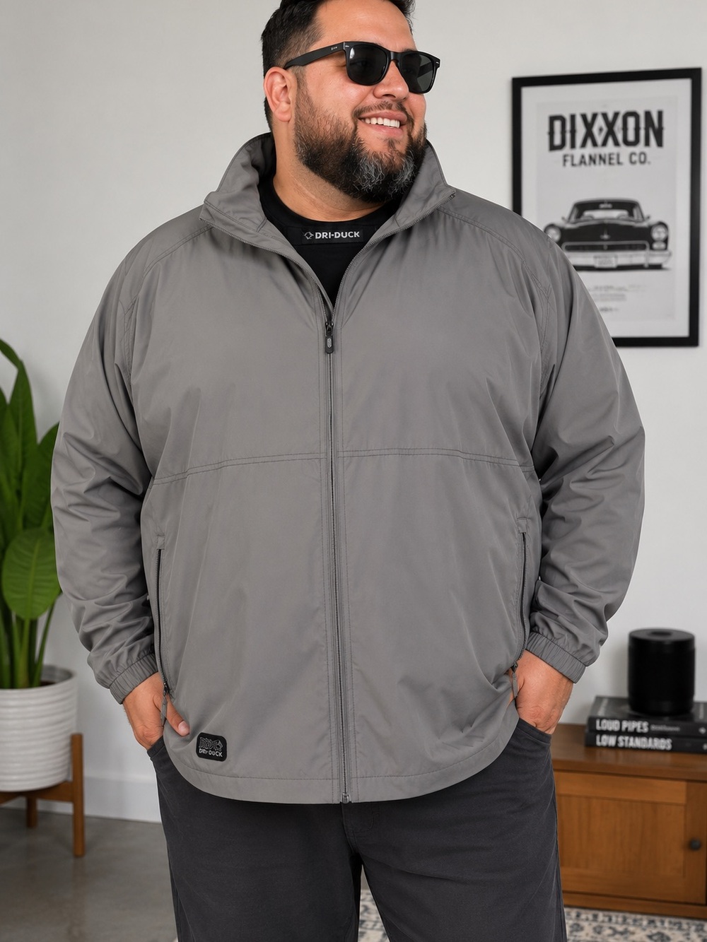 DRI DUCK River Windbreaker Jacket Men’s 4XL Gray Packable Hood Full Zip Big Tall